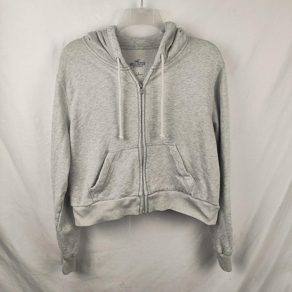 Hollister Hoodie Womens Large Gray Fleece Full Zip Sweatshirt Sherpa Lined